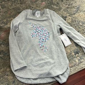 Brand new gray sweater with unicorn sequence outline